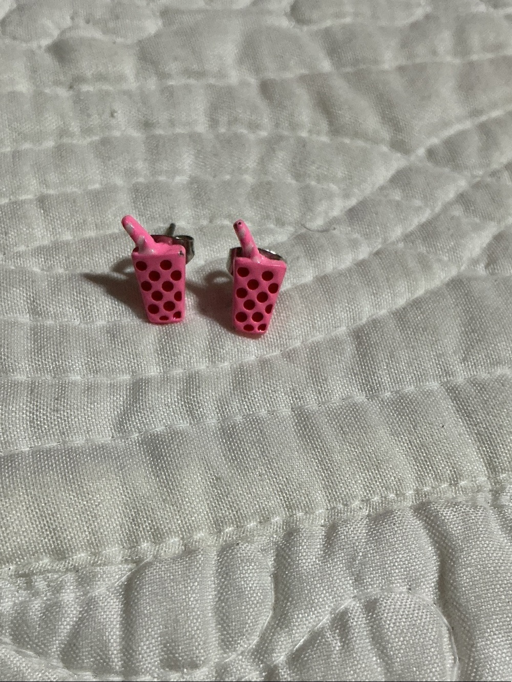Pink Bubble Tea Stud Earrings for Kids